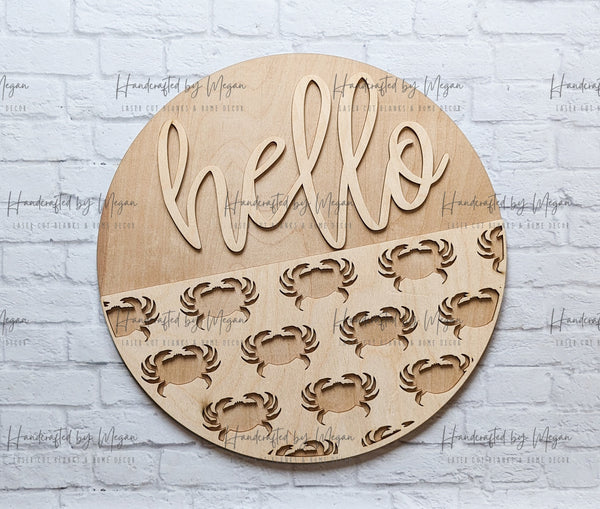 Hello Crab Door Hanger-  Unfinished Wood - Wooden Blanks- Wooden Shapes - laser cut shape - Paint Party- Everyday crafts