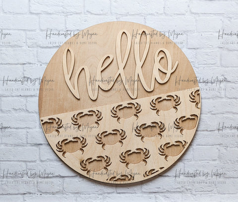 Hello Crab Door Hanger-  Unfinished Wood - Wooden Blanks- Wooden Shapes - laser cut shape - Paint Party- Everyday crafts
