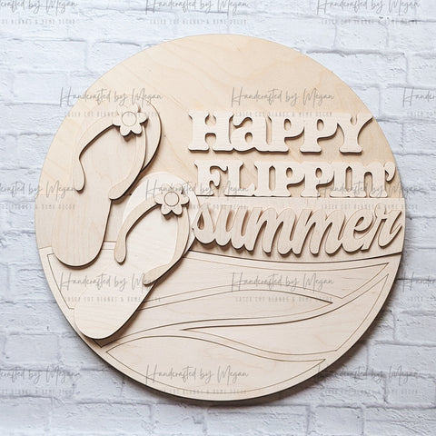 Happy Flippin Summer Door Hanger, Flip Flops, Unfinished Wood, Wooden Blanks, Wooden Shapes, laser cut shape, Paint Party, Kids Crafts