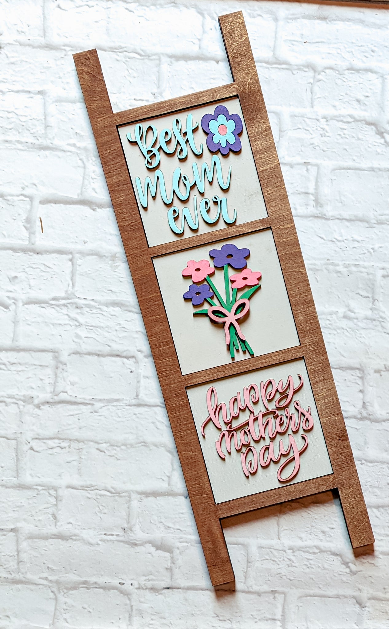 Leaning Ladder, Mothers day Interchangeable Ladder, Decorative Ladder, Replacement Tiles