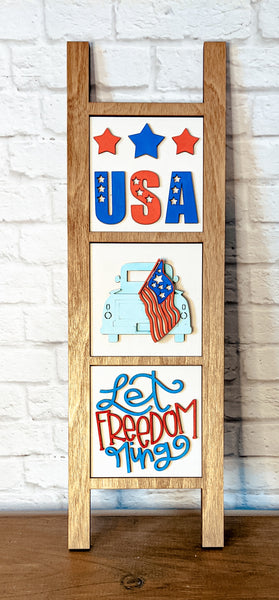 Leaning Ladder, Patriotic Interchangeable Ladder, Decorative Ladder, Replacement Tiles