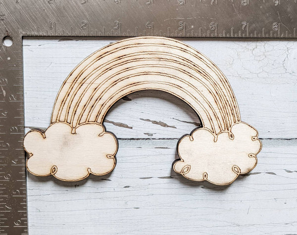 RAINBOW SHAPE With Clouds - 7 inches - Unfinished 1/4" Wood - Wooden Blanks- Wooden Shapes - laser cut shape - Kids Crafts