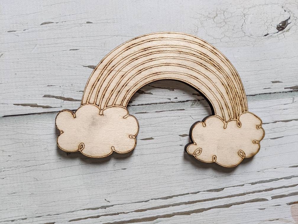 RAINBOW SHAPE With Clouds - 3 Inches Unfinished 1/4" Wood - Wooden Blanks- Wooden Shapes - laser cut shape - Kids Crafts