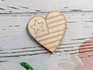 HEART SHAPE - Flag Unfinished 1/4" Wood - 3 inch - Wooden Blanks- Wooden Shapes - laser cut shape - DIY crafts - Kids Crafts