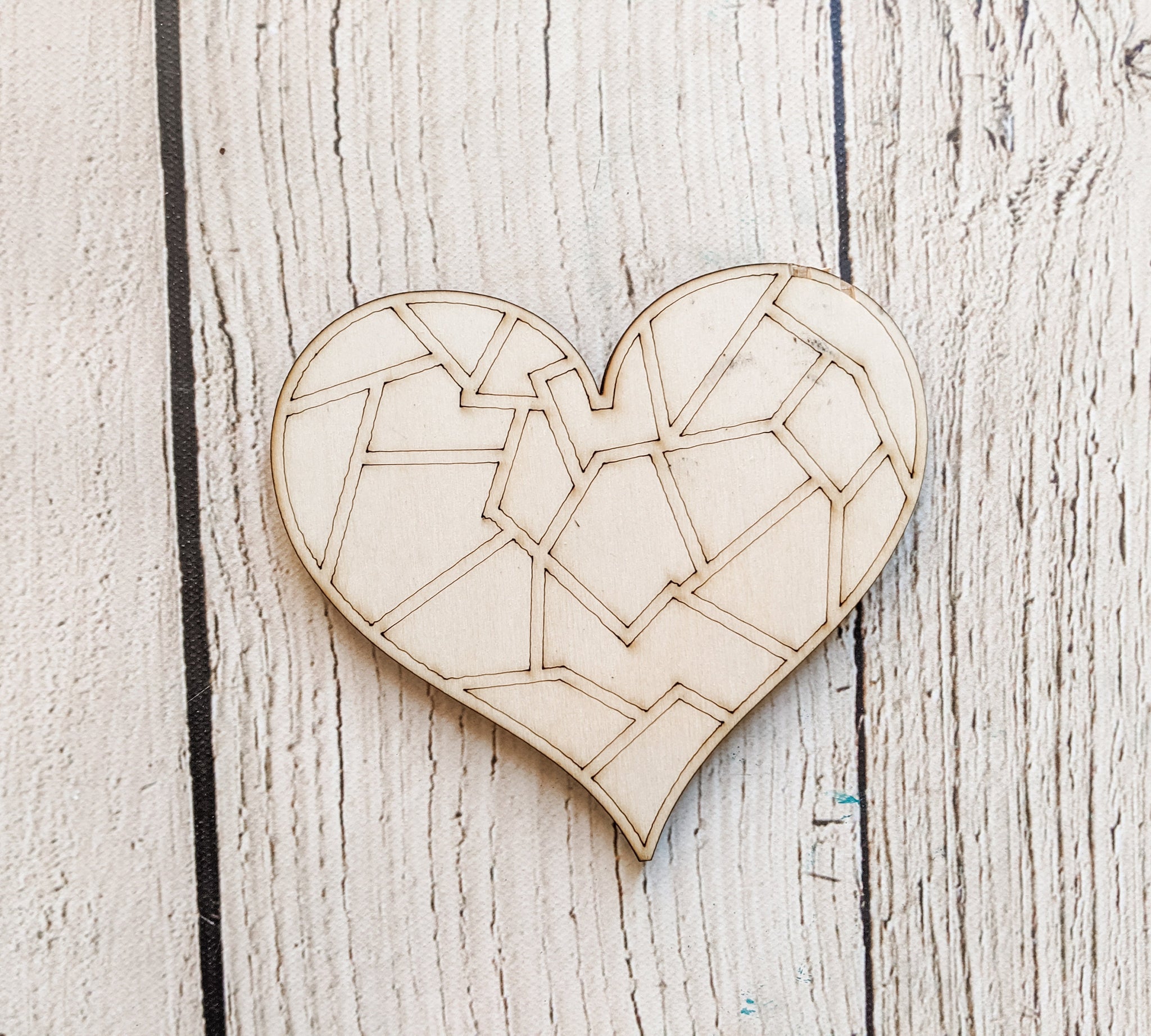 Geometrical Heart Shape, 3 inches, 1/4 Baltic Birch, Laser Cut unfinished wood blank