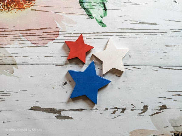 Wooden self standing painted Star set, wood cut out, Patriotic Decor, mantel decor, tier tray decor