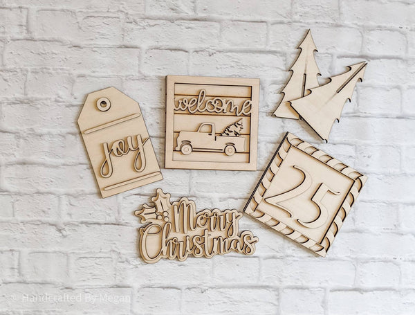 CHRISTMAS TIER TRAY - Blank Set - Unfinished 1/8" Wood - Wooden Blanks - Wooden Shapes - laser cut shape - Christmas crafts - Kids Crafts
