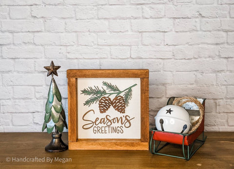 Seasons Greetings Holiday Wood Sign, Laser Engraved, Pinecone Sign, Happy Holidays, Seasons Greetings, 3D Wood Lettering
