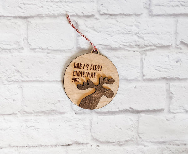Baby's First Christmas Ornament / Moose or Bear / Christmas Ornament / Laser Cut