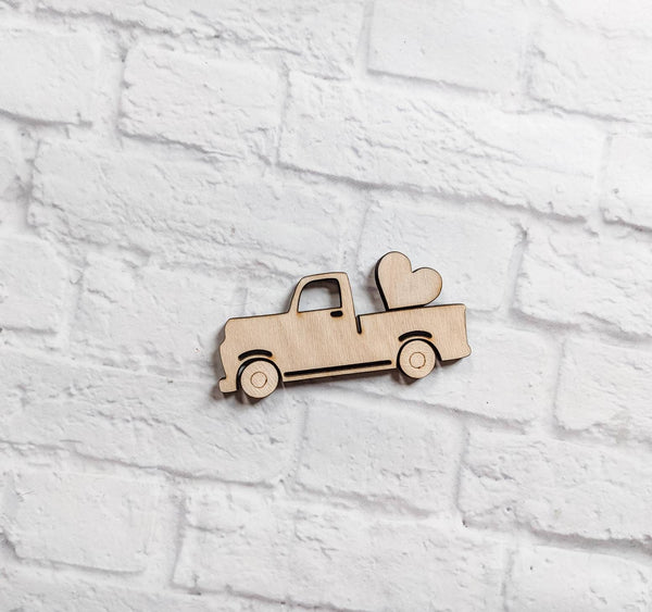 VINTAGE TRUCK with heart - Various Sizes - unfinished 1/4" Wood - Wooden Blanks- Wooden Shapes - laser cut shape