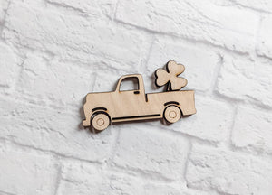 VINTAGE TRUCK with Clover - Various Sizes - unfinished 1/4" Wood - Wooden Blanks- Wooden Shapes - laser cut shape