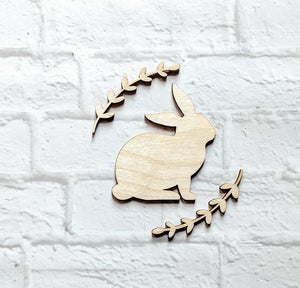 BUNNY SHAPE with Laurels Unfinished Wood - Various Sizes - Wooden Blanks- Wooden Shapes - laser cut shape - Easter crafts