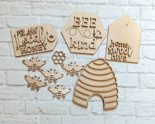 BEE TIER TRAY - Blank Set - Unfinished 1/8" Wood - Wooden Blanks - Wooden Shapes - laser cut shape - Summer craft - Kids Crafts