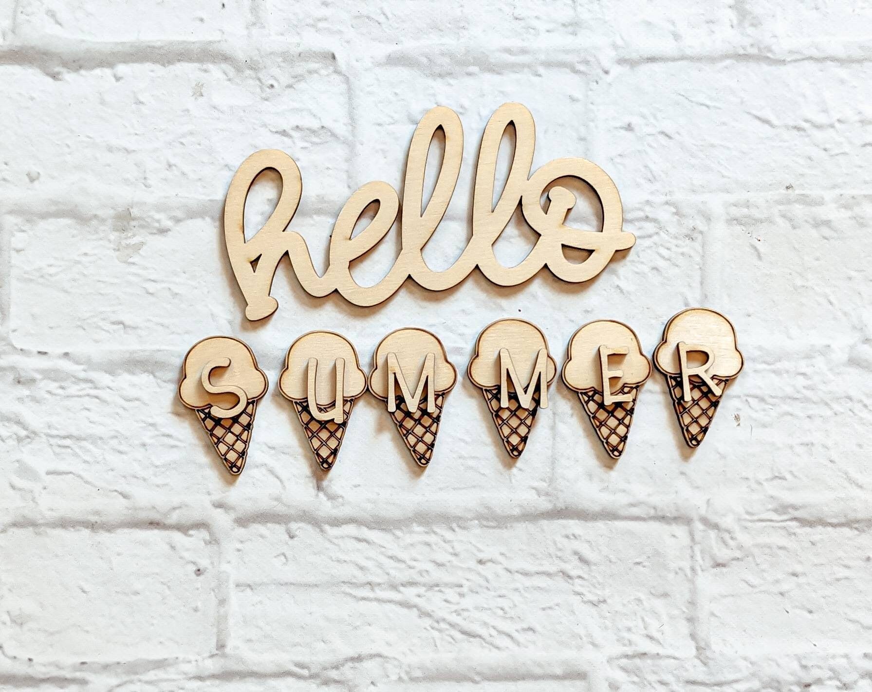 HELLO SUMMER ice cream set - Unfinished 1/8" Wood - Wooden Blanks- Wooden Shapes - laser cut shape - Summer crafts