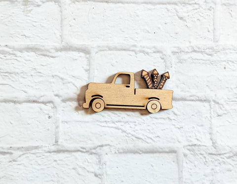 VINTAGE TRUCK with Fireworks - Various Sizes - unfinished 1/4" Wood - Wooden Blanks- Wooden Shapes - laser cut shape