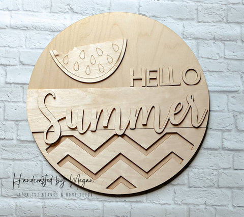 HELLO SUMMER Watermelon Door Hanger- Unfinished Wood - Wooden Blanks- Wooden Shapes - laser cut shape - Paint Party- Kids Crafts