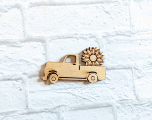 VINTAGE TRUCK with sunflower - Various Sizes - unfinished 1/4" Wood - Wooden Blanks- Wooden Shapes - laser cut shape