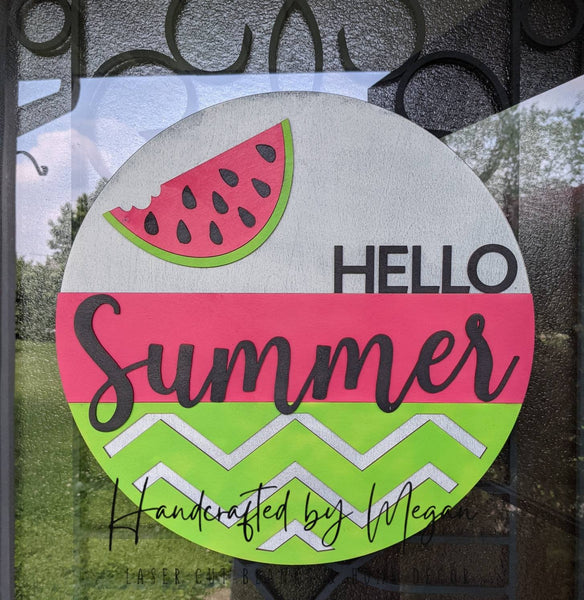 HELLO SUMMER Watermelon Door Hanger- Unfinished Wood - Wooden Blanks- Wooden Shapes - laser cut shape - Paint Party- Kids Crafts