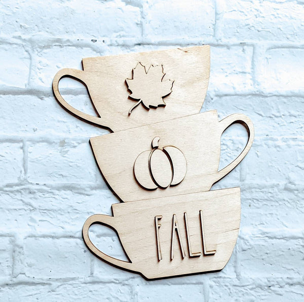Stacked Cups with Fall Shapes- Unfinished 1/8" Wood - Wooden Blanks- Wooden Shapes - laser cut shape - fall crafts