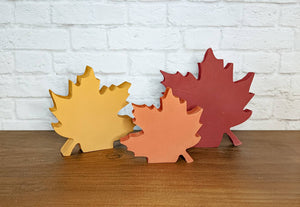 Wooden self standing painted leaf set,  wood cut out, Fall Decor, mantel decor, tier tray decor