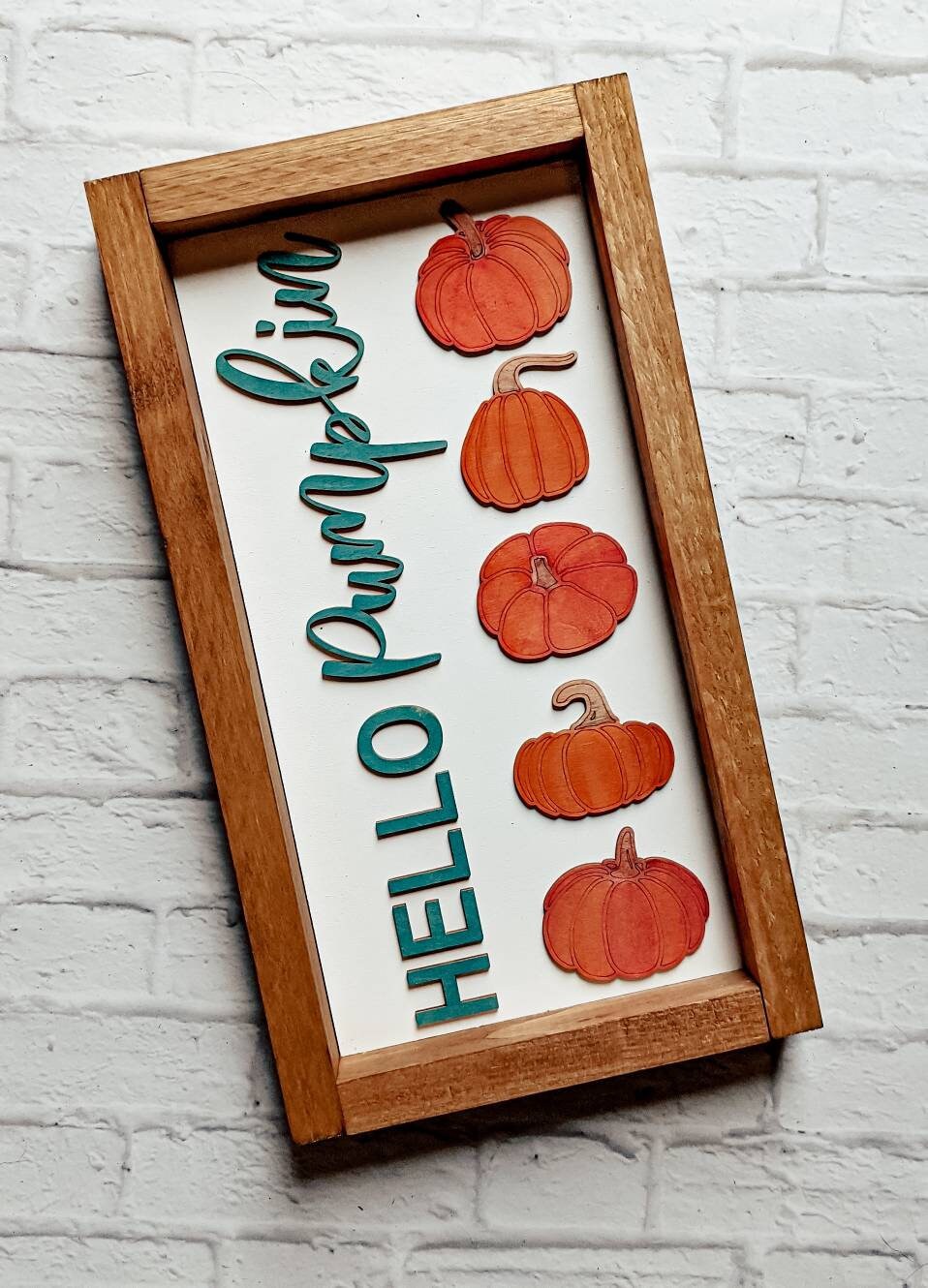 Hello Pumpkin Wood Sign - 3D Decor - Framed Sign - Farmhouse Decor - Fall Decor