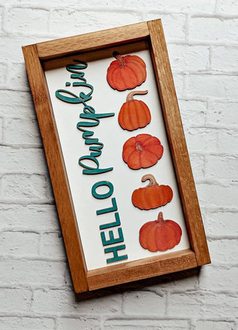 Hello Pumpkin Wood Sign - 3D Decor - Framed Sign - Farmhouse Decor - Fall Decor