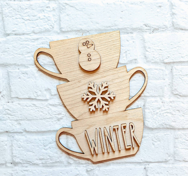 Stacked Cups with winter Shapes- Various Sizes- Wooden Blanks- Wooden Shapes - laser cut shape - winter crafts