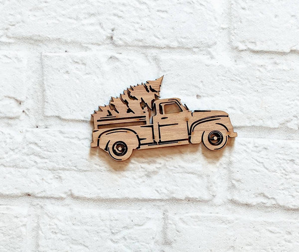 VINTAGE TRUCK with tree - Various Sizes - unfinished 1/4" Wood - Wooden Blanks- Wooden Shapes - laser cut shape