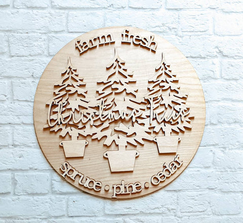 FARM FRESH TREES Door Hanger- Unfinished Wood - Wooden Blanks- Wooden Shapes - laser cut shape - Paint Party- Winter crafts