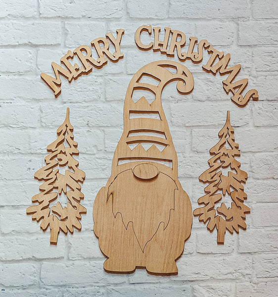 Merry Christmas Gnome Door Hanger- Unfinished Wood - Wooden Blanks- Wooden Shapes - laser cut shape - Paint Party- winter crafts
