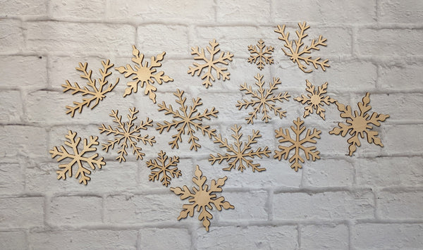 Assorted Snowflake Mix - Winter - Multiple Sizes - Laser Cut Unfinished Wood Cutout Shapes