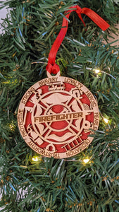 Wood Engraved Firefighter Christmas Ornament - First Responder Ornament - Christmas Gifts