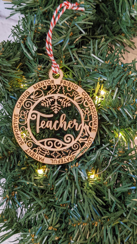 Wood Engraved Teacher Christmas Ornament - Christmas Gifts - Teacher Gift