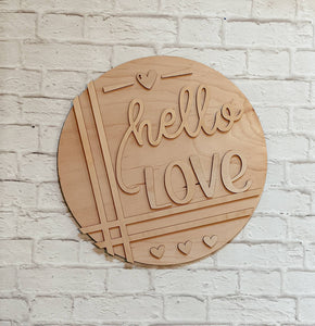 HELLO LOVE Stripes Door Hanger- Valentine's Day - Unfinished Wood - Wooden Blanks- Wooden Shapes - laser cut shape - Paint Party