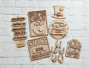 St.PATRICK TIER TRAY - Blank Set - Unfinished 1/8" Wood - Wooden Blanks - laser cut shape - St. Patrick craft - Mini Signs - 2022
