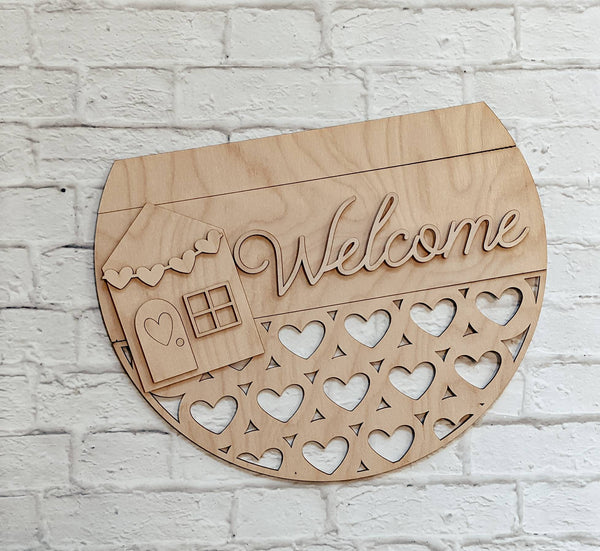 WELCOME Door Hanger- Valentine's Day - Unfinished Wood - Wooden Blanks- Wooden Shapes - laser cut shape - Paint Party
