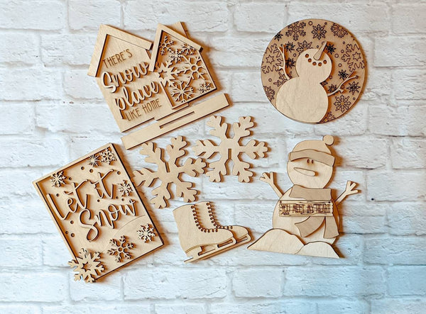 SNOWMAN TIER TRAY - Blank Set - Unfinished 1/8" Wood - Wooden Blanks - Wooden Shapes - laser cut shape - Winter crafts - Mini Signs