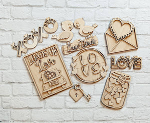 LOADS OF LOVE Tier Tray - Blank Set - Unfinished 1/8" Wood - Wooden Blanks - Wooden Shapes - laser cut shape - valentines craft - Mini Signs