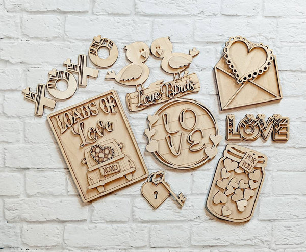 LOADS OF LOVE Tier Tray - Blank Set - Unfinished 1/8" Wood - Wooden Blanks - Wooden Shapes - laser cut shape - valentines craft - Mini Signs