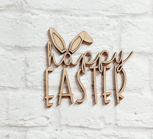 HAPPY EASTER with ears set - Various Sizes - Wooden Blanks- Wooden Shapes - laser cut shape - Seasonal Rounds