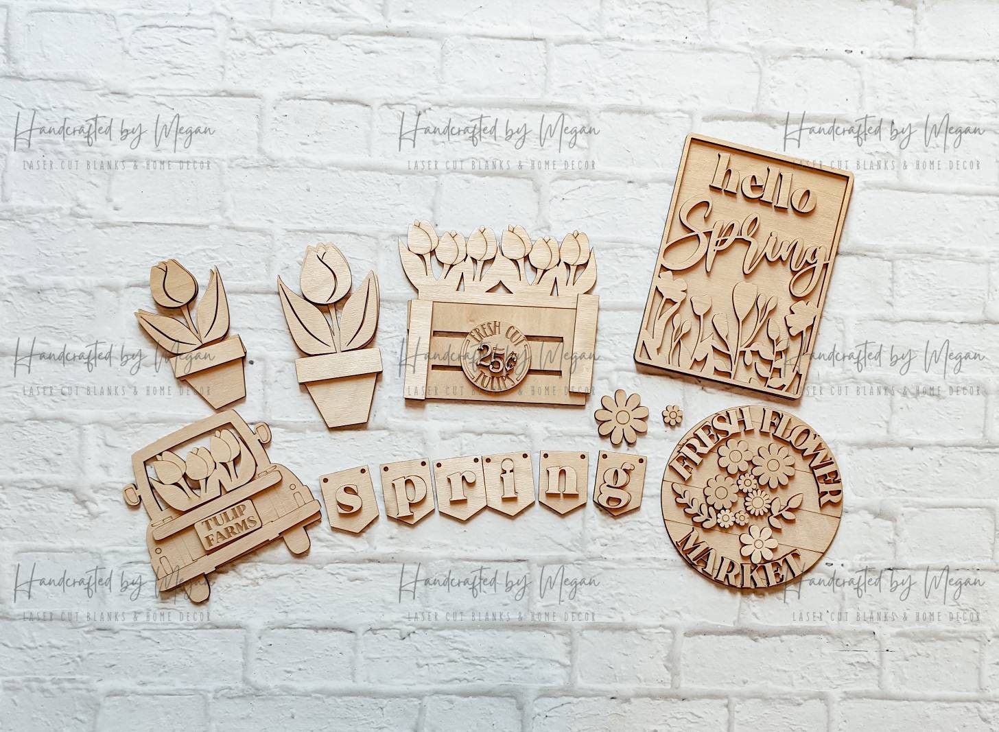 Hello Spring Tulip TIER TRAY - Blank Set - Unfinished 1/8" Wood - Wooden Blanks - laser cut shape - spring craft - Mini Signs