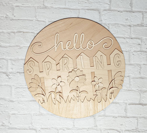 HELLO SPRING Door Hanger- Spring Decor - Unfinished Wood - Wooden Blanks- Wooden Shapes - laser cut shape - Paint Party