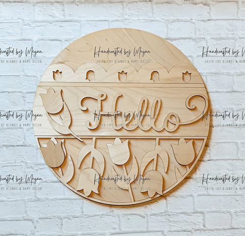 Hello Tulip Door Hanger- Spring Decor - Unfinished Wood - Wooden Blanks- Wooden Shapes - laser cut shape - Paint Party