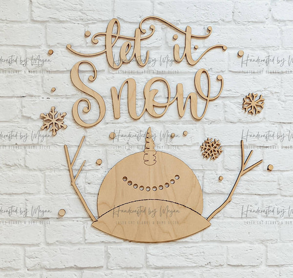 LET IT SNOW Snowman Door Hanger- Winter - Unfinished Wood - Wooden Blanks- Wooden Shapes - laser cut shape - Paint Party