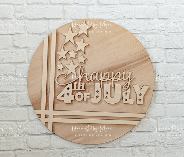 Happy 4th Of July Door Hanger- Summer Decor - Unfinished Wood - Wooden Blanks- Wooden Shapes - laser cut shape - Paint Party