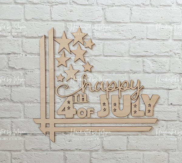 Happy 4th Of July Door Hanger- Summer Decor - Unfinished Wood - Wooden Blanks- Wooden Shapes - laser cut shape - Paint Party
