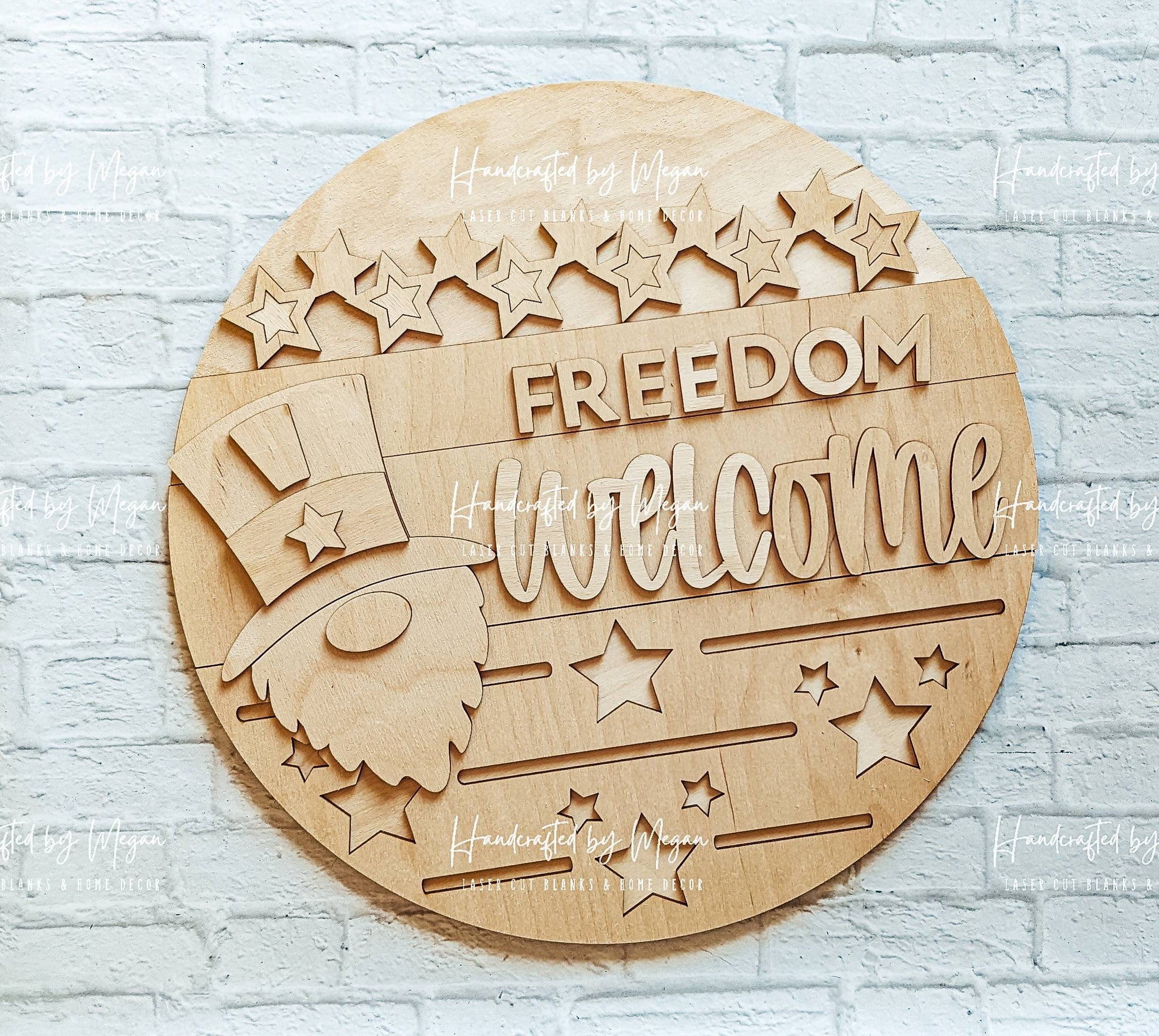 Freedom Welcome Door Hanger- Summer Decor - Unfinished Wood - Wooden Blanks- Wooden Shapes - laser cut shape - Paint Party