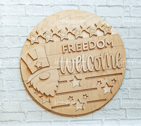 Freedom Welcome Door Hanger- Summer Decor - Unfinished Wood - Wooden Blanks- Wooden Shapes - laser cut shape - Paint Party