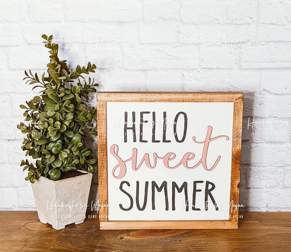 Hello Sweet Summer - Popsicle - Sign Duo - 3D Framed Wood Sign - Entryway Decor - Farmhouse Decor