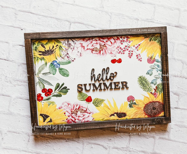 Hello Summer- 3D sign - Framed Sign - Farmhouse Decor - Summer Decor